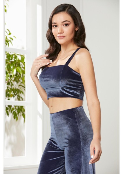 Kadife Saten 3'lü Kadın Crop'lu Pijama Takımı - 2050 indirimleri