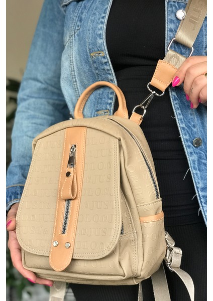 Çok Bölmeli Astarlı Ayarlanabilir Askılı Kadın Sırt Çantası 4058-GD Vizon modelleri