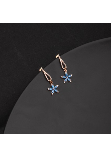 925 Ayar Gümüş Aquamarine Nergis Çiçeği Kanat Küpe