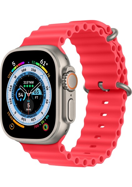 Apple Watch 3 Ile Uyumlu Okyanus Quintessential 42-44MM Kabartmalı Metal Tokalı Kordon Kırmızı