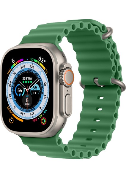Apple Watch 3 Ile Uyumlu Okyanus Quintessential 42-44MM Kabartmalı Metal Tokalı Kordon Yeşil