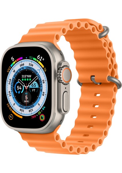 Apple Watch 5 Ile Uyumlu Okyanus Quintessential 42-44MM Kabartmalı Metal Tokalı Kordon Turuncu