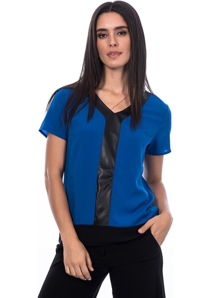 107-CM-0037-7318 V Yaka Kalın Biye Bluz Saks