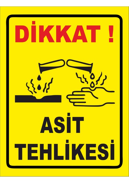 Dikkat Asit Tehlikesi Uyarı Levhası