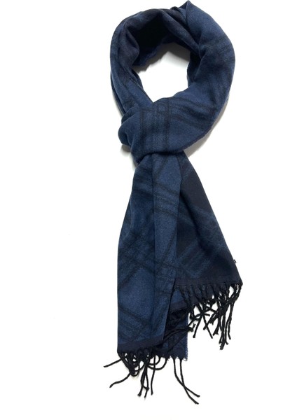 Mavi Lacivert Kare Desen Atkı Kaşkol