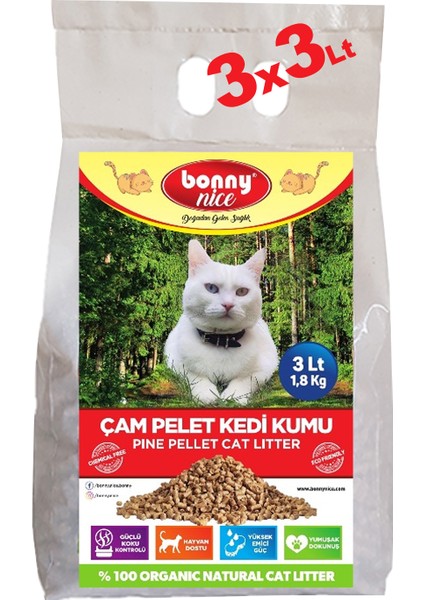 Doğal Çam Pelet Kedi Kumu 2 kg 4 l x 3 Paket 12 l