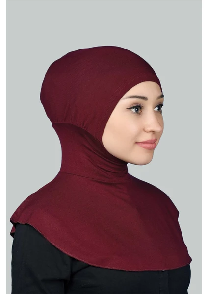 Kadın Tesettür Pratik Boyunluklu Hijab - Sporcu Bone - Bordo