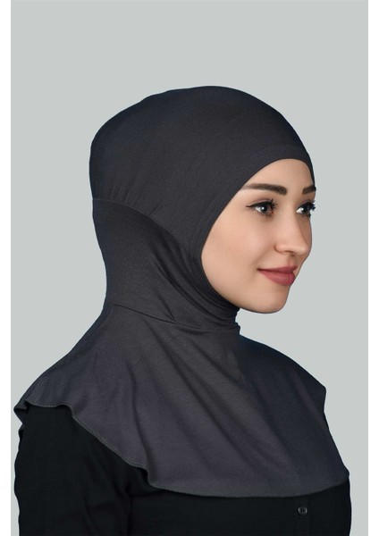 Kadın Tesettür Pratik Boyunluklu Hijab - Sporcu Bone - Füme