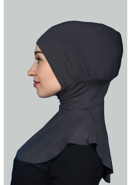 Kadın Tesettür Pratik Boyunluklu Hijab - Sporcu Bone - Füme