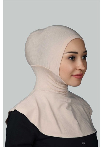 Kadın Tesettür Pratik Boyunluklu Hijab - Sporcu Bone - Bej