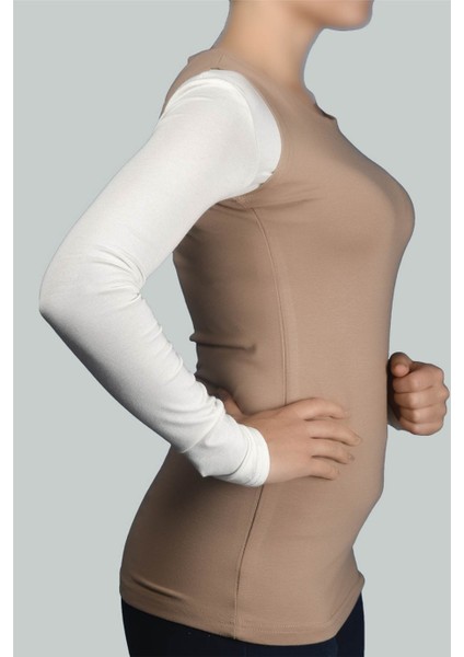 Sıfır Kol Bisiklet Yaka Likralı Penye Kadın Body - Koyu Bej modelleri