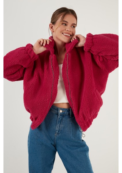 Oversize Fermuarlı Yumuşak Tüylü Kürk Mont Bayan Kürk 42190017