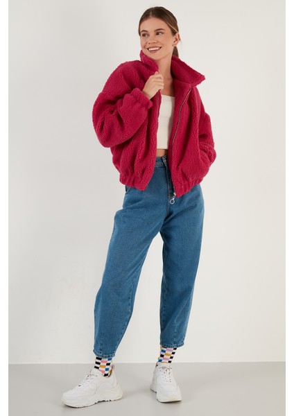 Oversize Fermuarlı Yumuşak Tüylü Kürk Mont Bayan Kürk 42190017