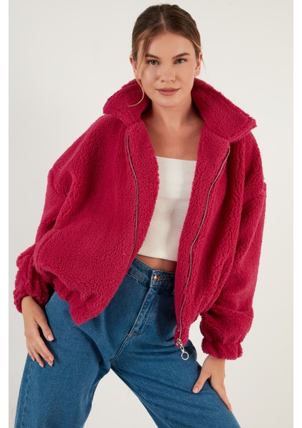 Oversize Fermuarlı Yumuşak Tüylü Kürk Mont Bayan Kürk 42190017