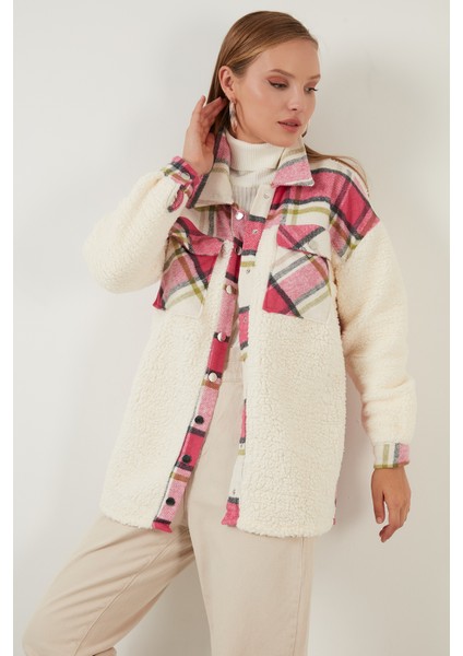 Oversize Ekose Desenli Cepli Suni Kürklü Kışlık Gömlek Ceket Bayan Gömlek Ceket 42190477 modelleri