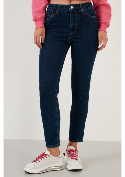 Pamuklu Slim Fit Yüksek Bel Dar Paça Jeans Bayan Kot Pantolon 639LOREN