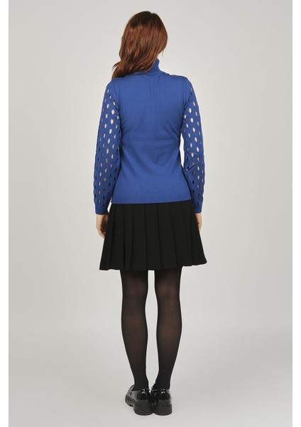 Kadın Yırtıklı Balıkçı Yaka Kazak 3081726 Saks indirimleri