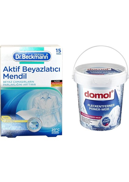 Dr.Beckmann Aktif-Beyazlatıcı Mendil 15'li + Domol Beyazlara Özel Leke Çıkarıcı Toz Oxi Güç 750 gr