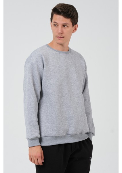Erkek Gri Oversize Fit Bisiklet Yaka Basic Içi Yumuşak Tüylü Sweatshirt RF0201 modelleri