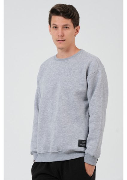Erkek Gri Oversize Fit Bisiklet Yaka Basic Içi Yumuşak Tüylü Sweatshirt RF0201 fırsatları