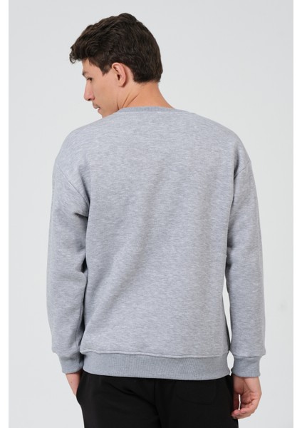Erkek Gri Oversize Fit Bisiklet Yaka Basic Içi Yumuşak Tüylü Sweatshirt RF0201 indirimleri