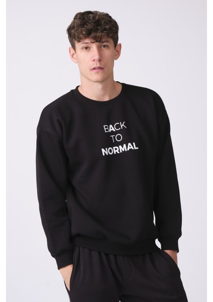 Erkek Siyah Oversize Fit Bisiklet Yaka Baskılı Içi Yumuşak Tüylü Sweatshirt RF0202 fiyatları