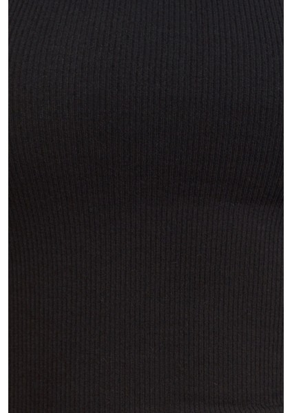 Kadın Siyah Fitilli T-Shirt Halter Yaka Örme Atlet indirimleri