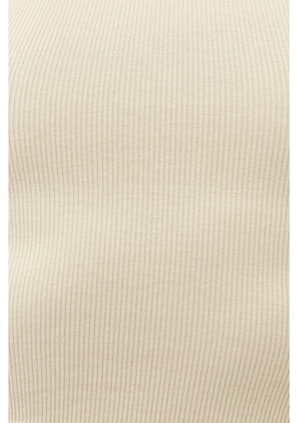 Kadın Kırık Beyaz Fitilli T-Shirt Halter Yaka Örme Atlet