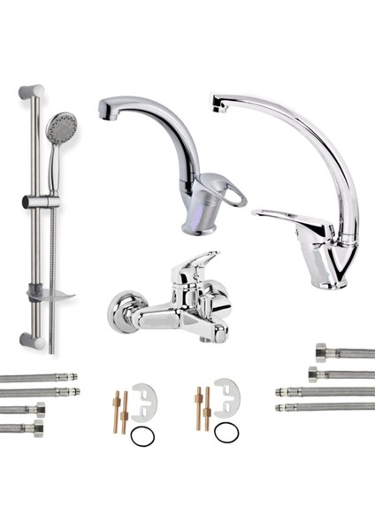 Sürgülü Duş - Banyo - Lavabo - Mutfak Bataryası Çeşmesi Musluğu 4'lü Set
