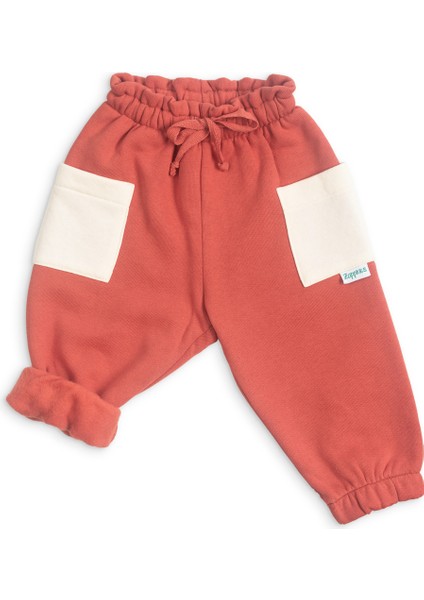 Bebek Kalın Pamuklu Jogger Pantolon - Mercan - 6-9 Ay