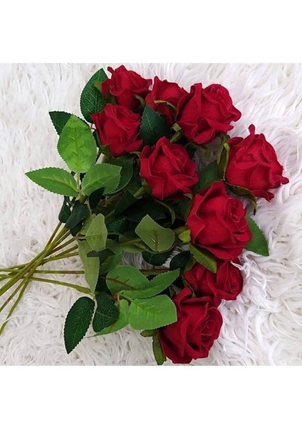 10 Adet Yapay Çiçek Kadife Gül