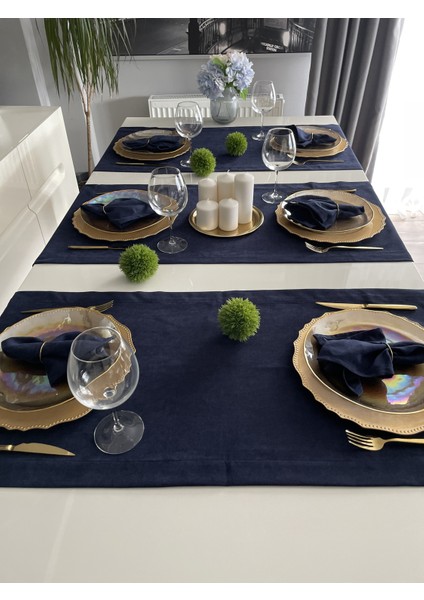 Kadife Dokulu Lacivert Koyu Mavi Runner