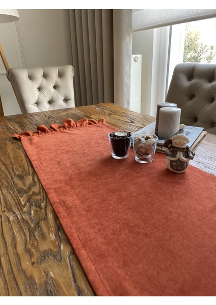 Kadife Dokulu Kiremit - Tarçın Fırfırlı Vintage Runner