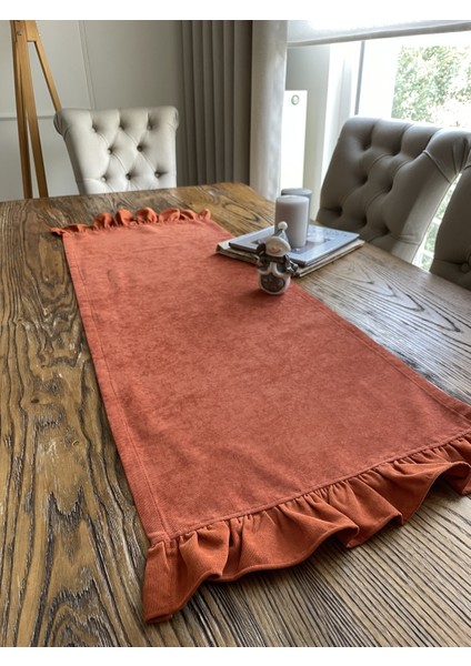 Kadife Dokulu Kiremit - Tarçın Fırfırlı Vintage Runner fiyatları