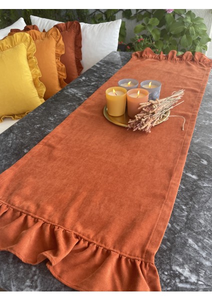 Kadife Dokulu Kiremit - Tarçın Fırfırlı Vintage Runner modelleri