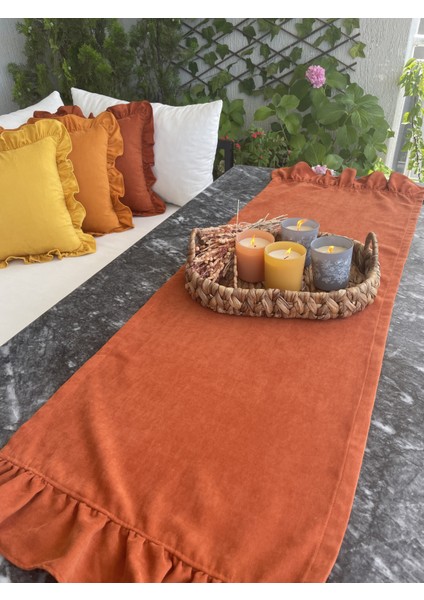 Kadife Dokulu Kiremit - Tarçın Fırfırlı Vintage Runner fırsatları