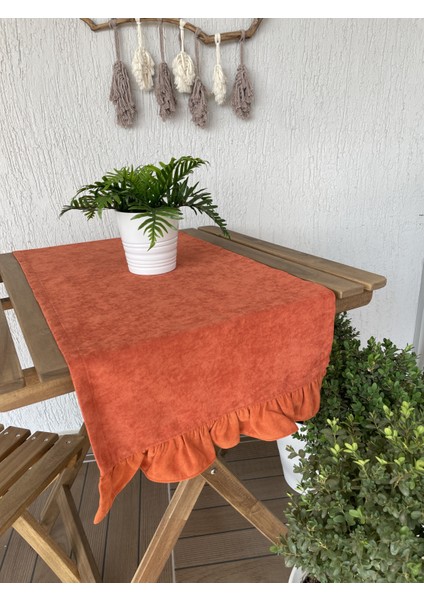 Kadife Dokulu Kiremit - Tarçın Fırfırlı Vintage Runner indirimleri