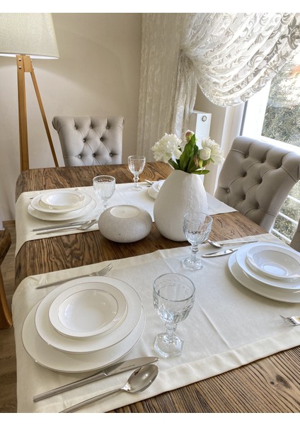 Ekru Kırık Beyaz Kadife Dokulu Runner