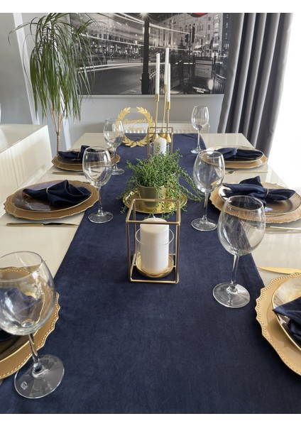 Kadife Dokulu Dertsiz Lacivert Uzun Runner