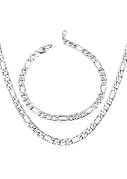 Unisex Figaro Şavin Alaşım Bileklik ve Kolye Zincir Set Gümüş Renk fiyatları