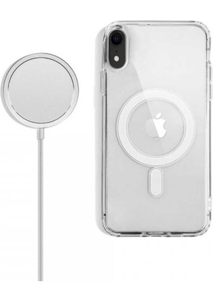 Apple iPhone Xr 6.1 Kılıf Magsafe Destekli Wireless Kablosuz Şarj Uyumlu Şeffaf Silikon Kılıf