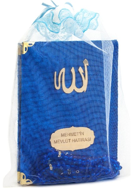 20 Adet Kadife Kaplı Yasin Kitabı - Çanta Boy - Isme Özel Plakalı - Tesbihli - Keseli - Lacivert Renk (Ciltli)