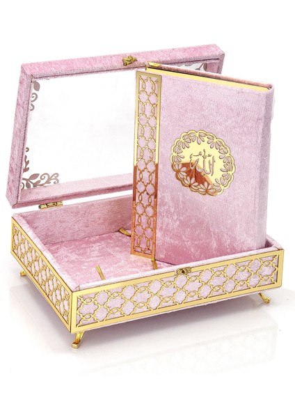 Şeffaf Pleksili Kadife Kaplı Sandıklı Çeyizlik Kuranı Kerim Seti - Pembe (Ciltli) fiyatları