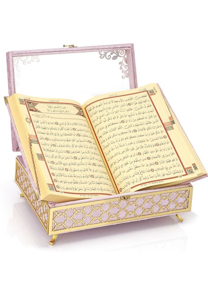 Şeffaf Pleksili Kadife Kaplı Sandıklı Çeyizlik Kuranı Kerim Seti - Pembe (Ciltli) modelleri