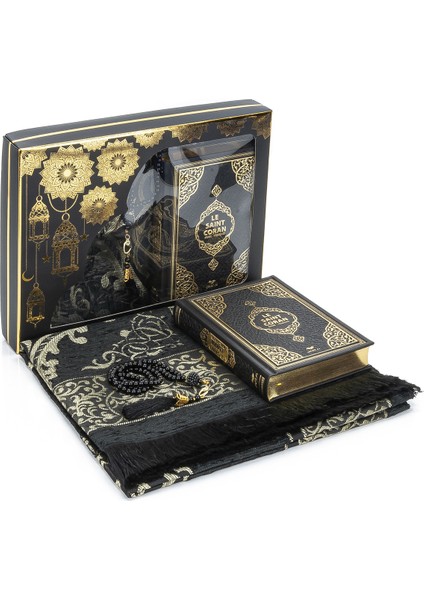 Fransızca Mealli Kuran Seti - Siyah Renk (Ciltli)