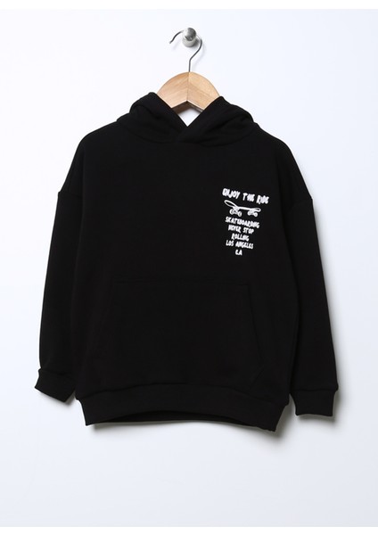 Baskılı Siyah Sweatshirt Momen Boy