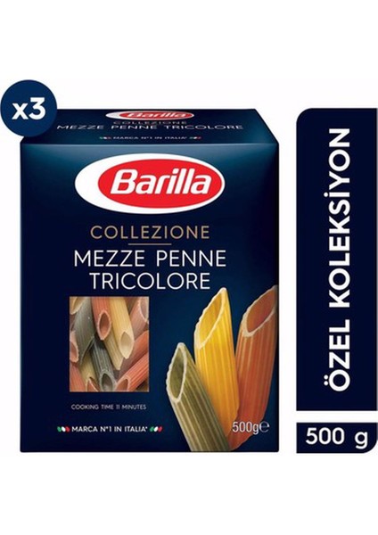 Mezze Penne Tricolore Makarna 500 Gr. X 3 Adet (Sebzeli Makarna)