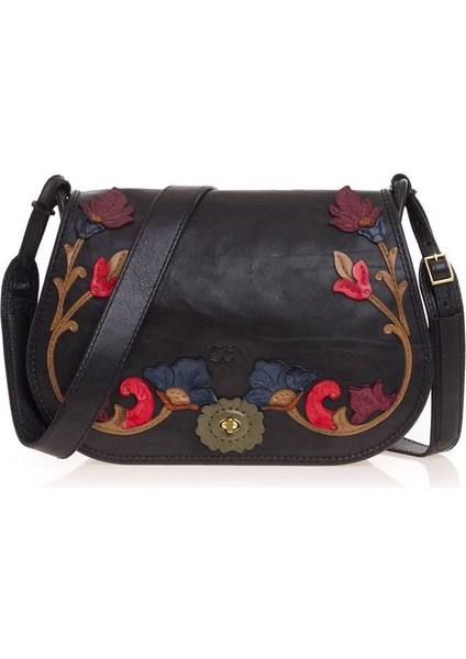 Rasa Siyah Deri/renkli Kadın Çapraz Askılı Çanta 065 Rasa