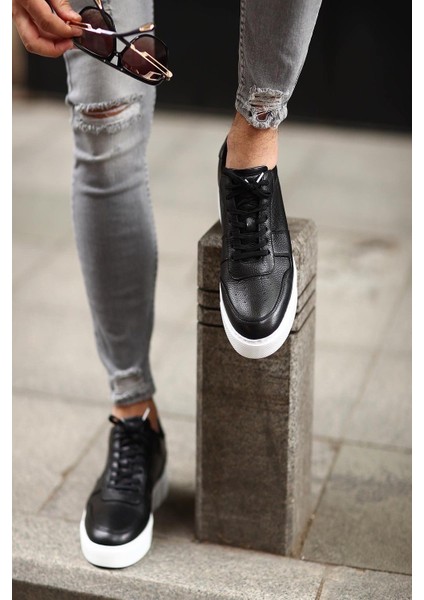 - Siyah Deri Sneakers Erkek Ayakkabı