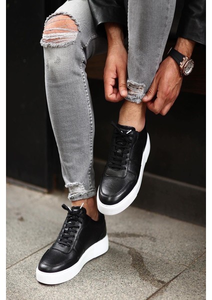 - Siyah Deri Sneakers Erkek Ayakkabı